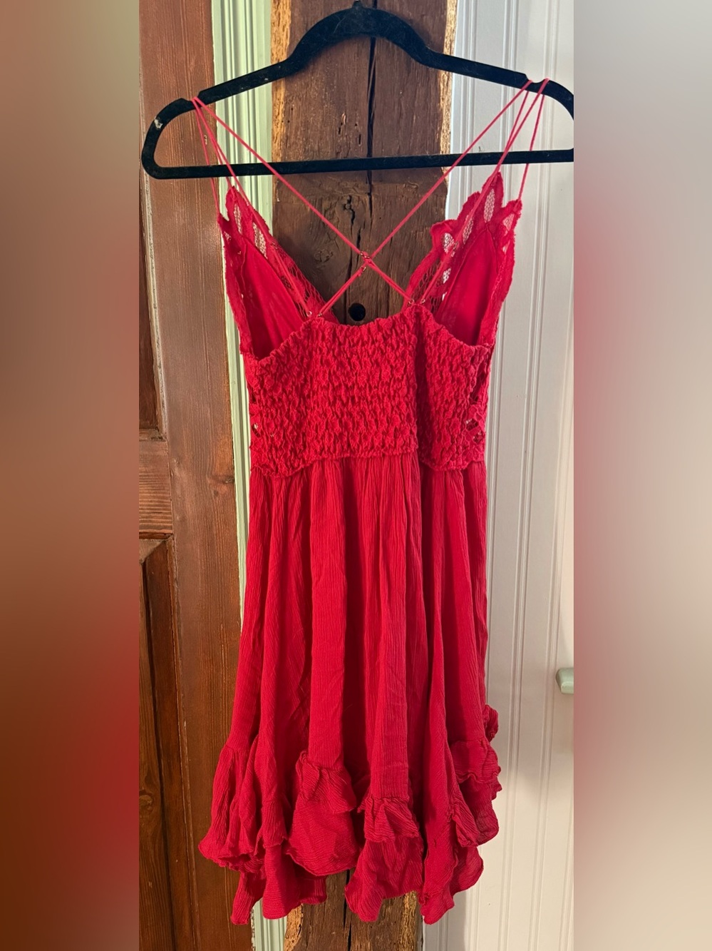 Free People Adella Red Lace Slip Dress Intimately FP Boho Mini Dress - Picture 3 of 6